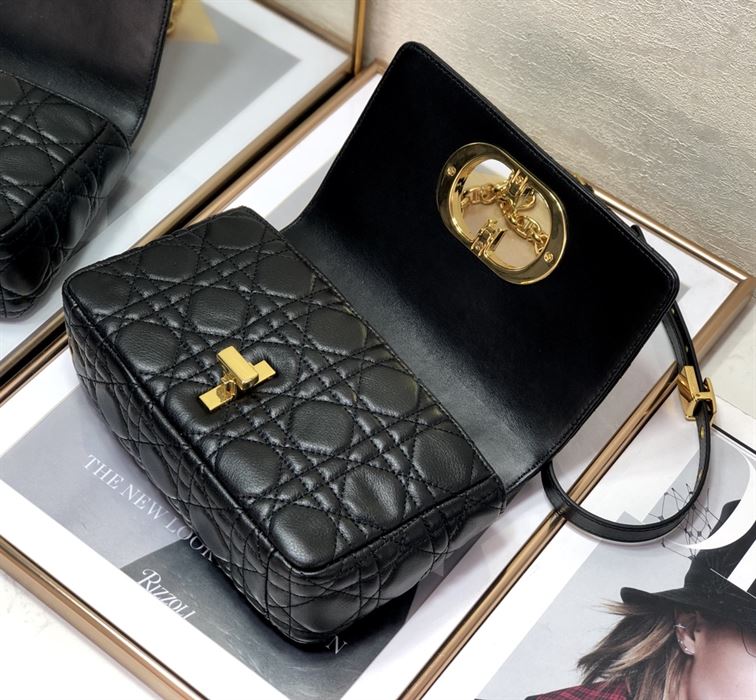 DIOR MEDIUM DIOR CARO BAG BLACK SUPPLE CANNAGE CALFSKIN – DOB013