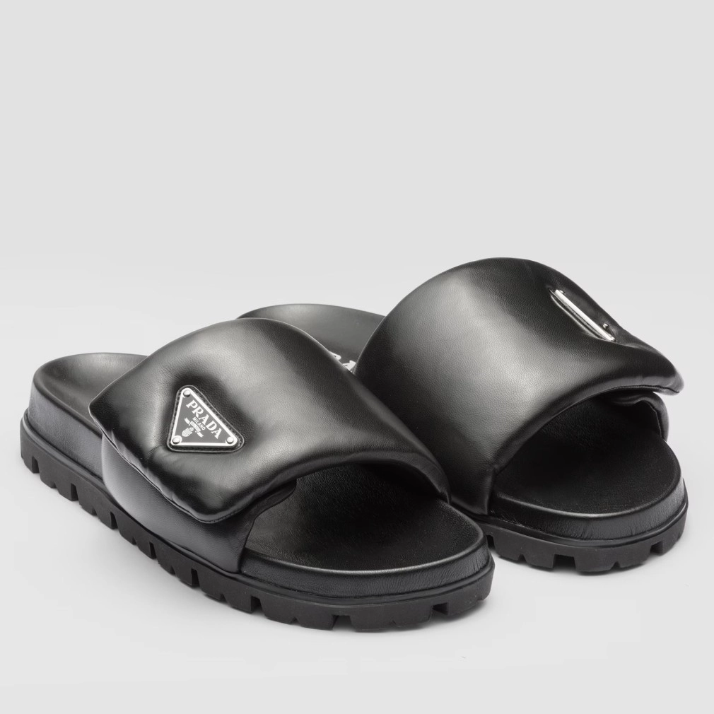PRADA SLIDES IN BLACK SOFT PADDED NAPPA LEATHER – PSD079