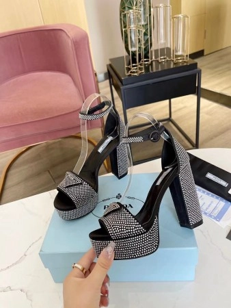 PRADA PLATFORM SANDALS 135MM IN BLACK SATIN WITH CRYSTALS – PSD010