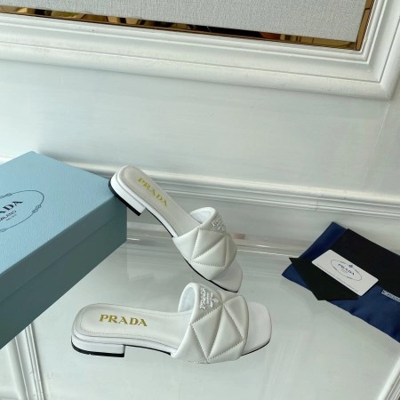 PRADA WOMEN’S SLIDES SANDALS IN WHITE NAPPA LEATHER – PSD077