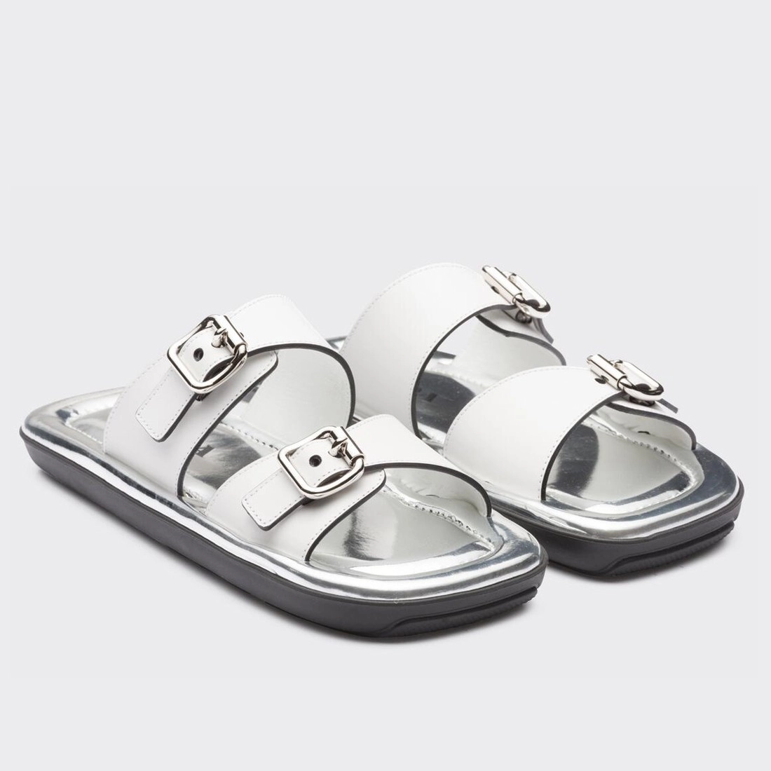 PRADA DOUBLE-STRAP SANDALS IN WHITE LEATHER – PSD045
