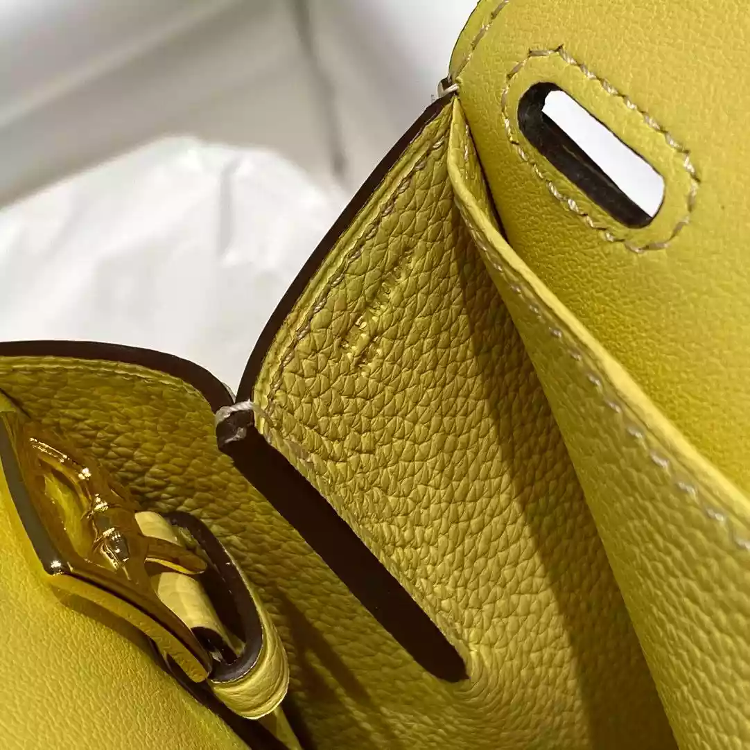 Hermes Halzan 25 Bag in Jaune Poussin Clemence Leather – HW089
