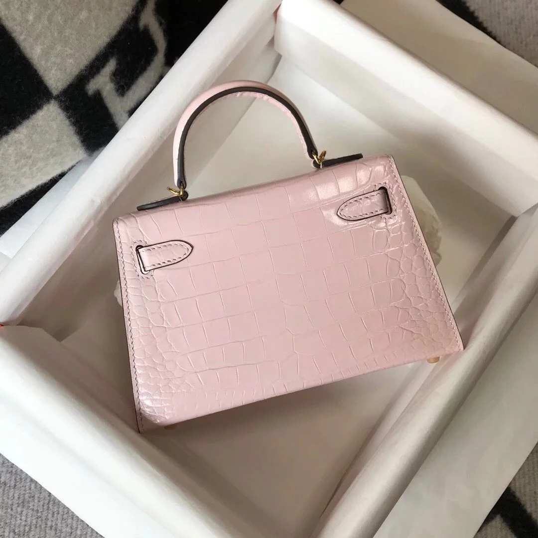 Hermes Kelly Mini II Bag In Rose Dragee Embossed Crocodile Leather – HW132
