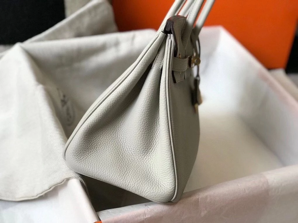 Hermes Birkin 30cm Bag In Pearl Grey Clemence Leather GHW – HW027