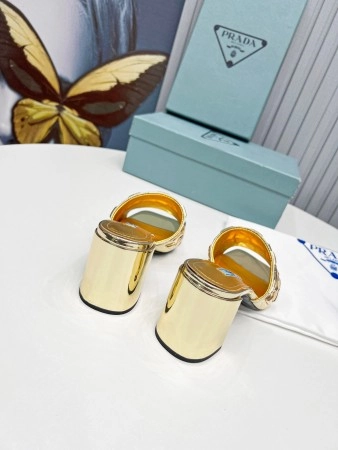 PRADA HEELED SLIDE SANDALS 65MM IN GOLD METALLIC LEATHER – PSD033