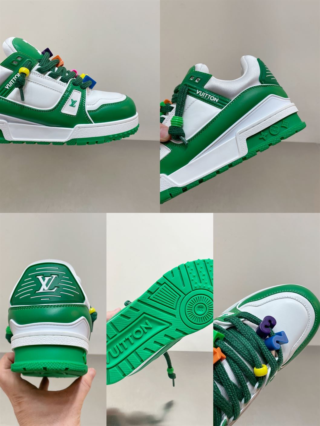 LOUIS VUITTON TRAINER MAXI LOW-TOP SNEAKERS IN WHITE AND GREEN – LVS113