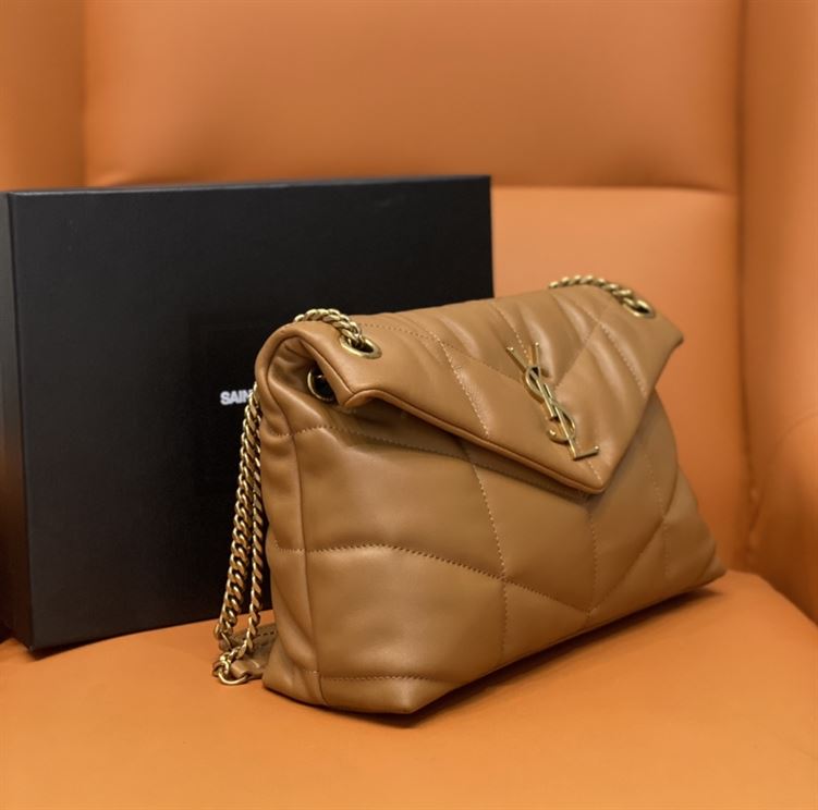 YSL SMALL PUFFER IN QUILTED NAPPA BROWN LEATHER – YB055