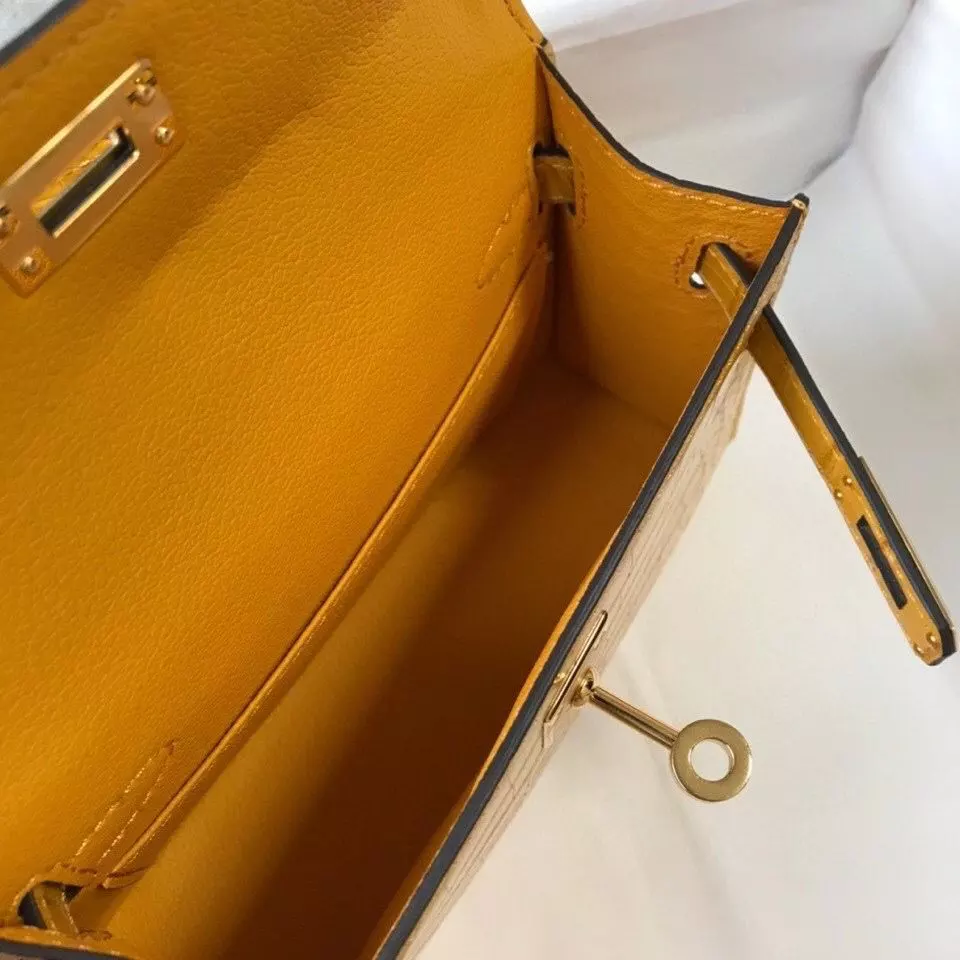 Hermes Kelly Mini II Bag In Yellow Embossed Crocodile Leather – HW128