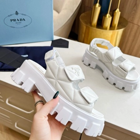 PRADA MONOLITH FLATFORM SANDALS IN WHITE NAPPA LEATHER – PSD020