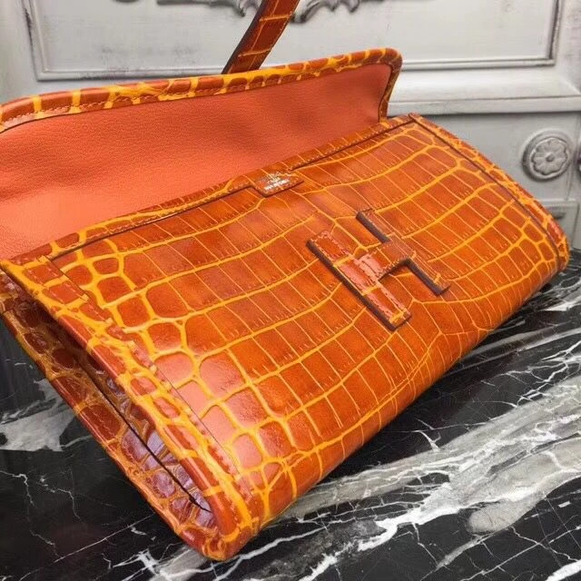 Hermes Jige Elan 29 Clutch In Orange Crocodile Leather – HW112