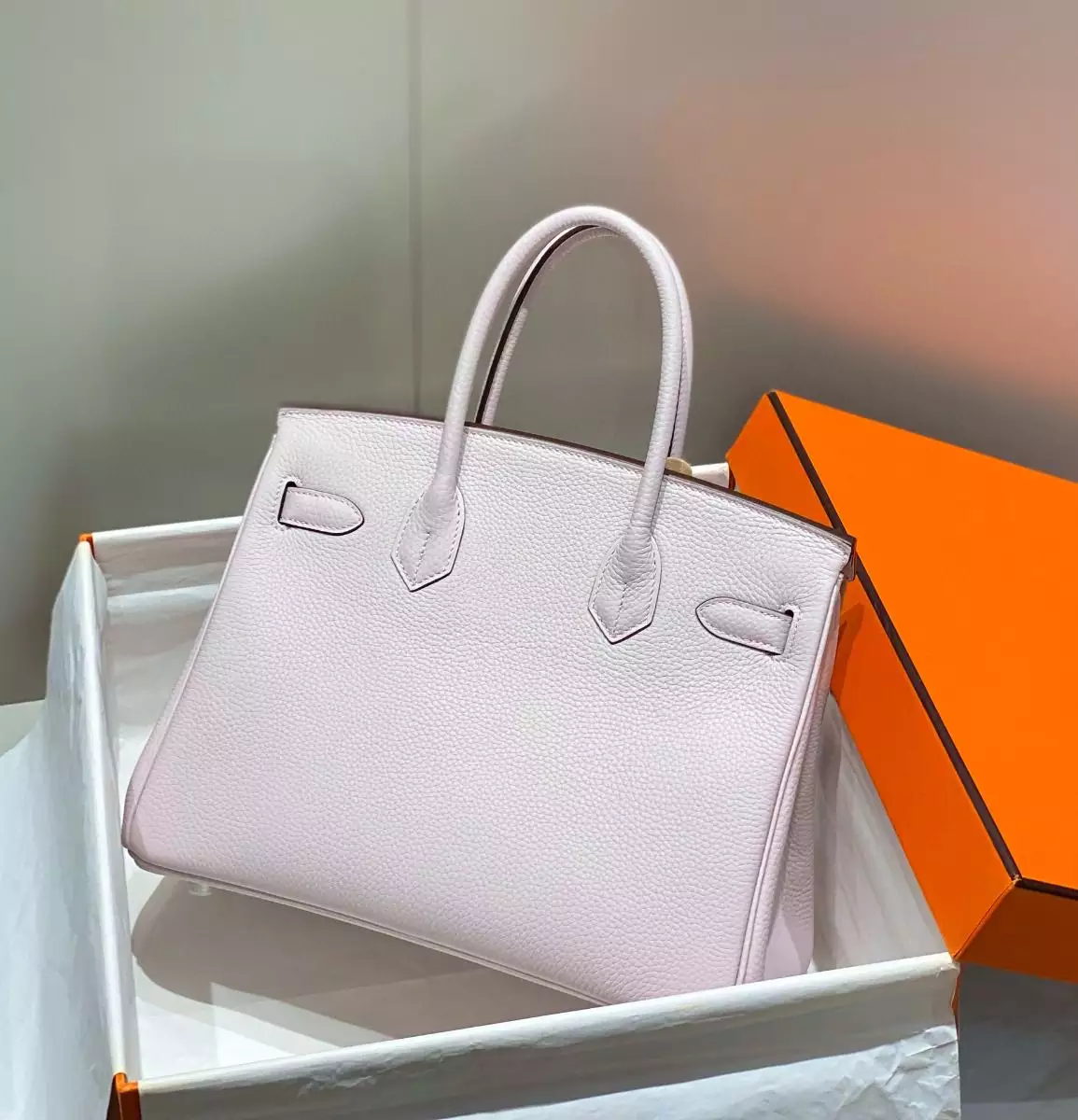 Hermes Birkin 30cm Bag In Mauve Pale Clemence Leather PHW – HW019