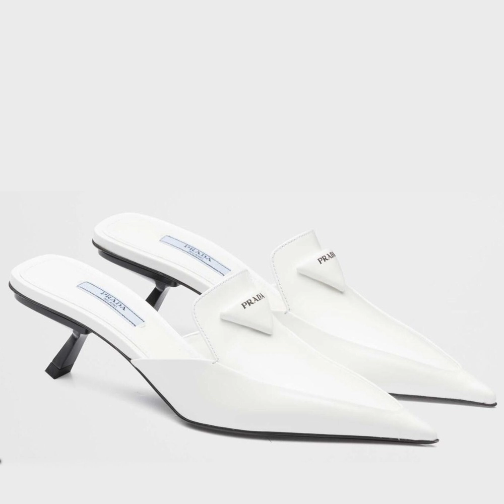 PRADA SABOTS MULES IN WHITE BRUSHED LEATHER – PSD055