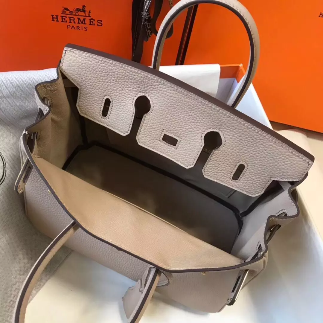 Hermes Birkin 25cm Bag In Beige Clemence Leather GHW – HW015