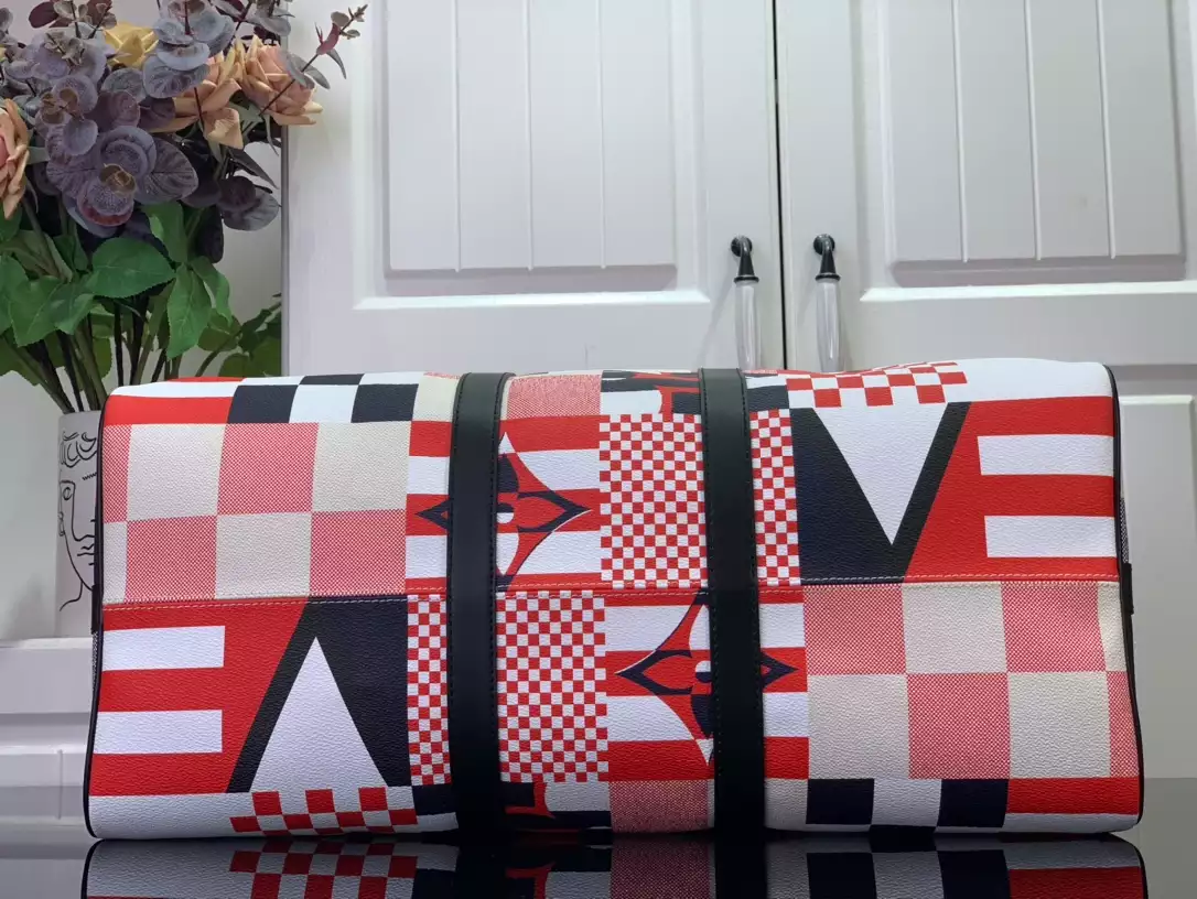 LV Keepall Bandoulière 50 in Redblue Damier Flag Coated Canvas – LW179