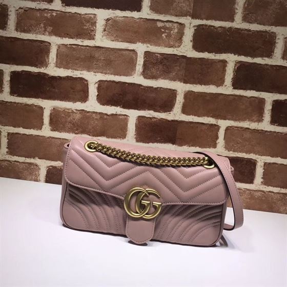 GUCCI GG MARMONT SMALL SHOULDER BAG DUSTY PINK LEATHER – GB61