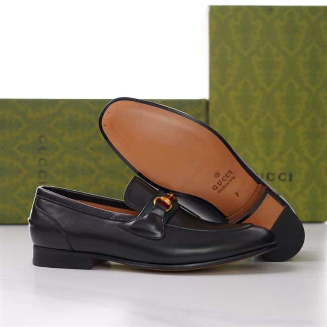 GUCCI BRIXTON WEB LOAFER IN LEATHER WITH HORSEBIT – GL013