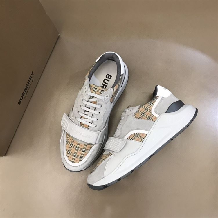 BURBERRY CHECK, SUEDE AND LEATHER SNEAKERS – BBR009