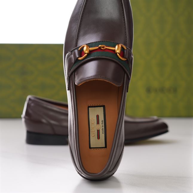 GUCCI BRIXTON WEB LOAFER IN LEATHER WITH HORSEBIT – GL009
