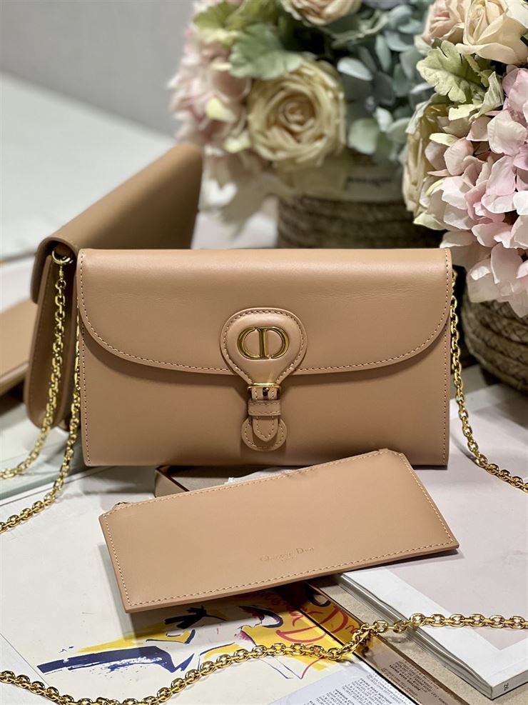 DIOR BOBBY EAST-WEST POUCH WITH CHAIN BEIGE SMOOTH CALFSKIN – DOB101