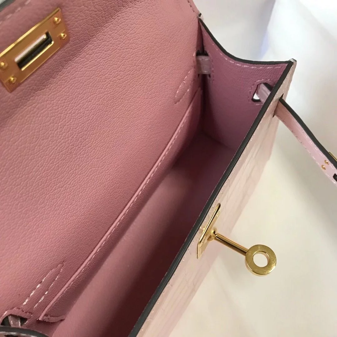 Hermes Kelly Mini II Bag In Rose Dragee Embossed Crocodile Leather – HW132