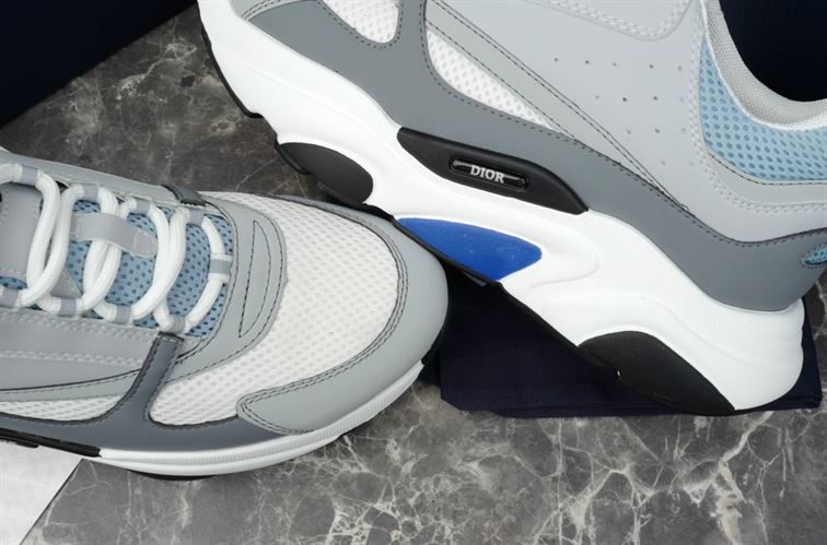 DIOR B22 SNEAKERS WHITE AND BLUE TECHNICAL MESH AND GRAY CALFSKIN – DO001