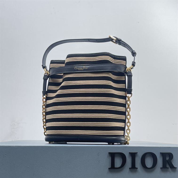 DIOR MEDIUM C EST DIOR BAG NATURAL AND DENIM BLUE MARINIERE RAFFIA – DOB043