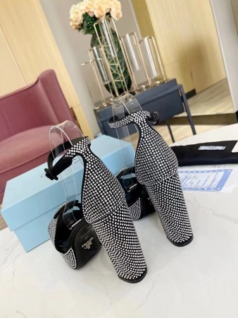 PRADA PLATFORM SANDALS 135MM IN BLACK SATIN WITH CRYSTALS – PSD010