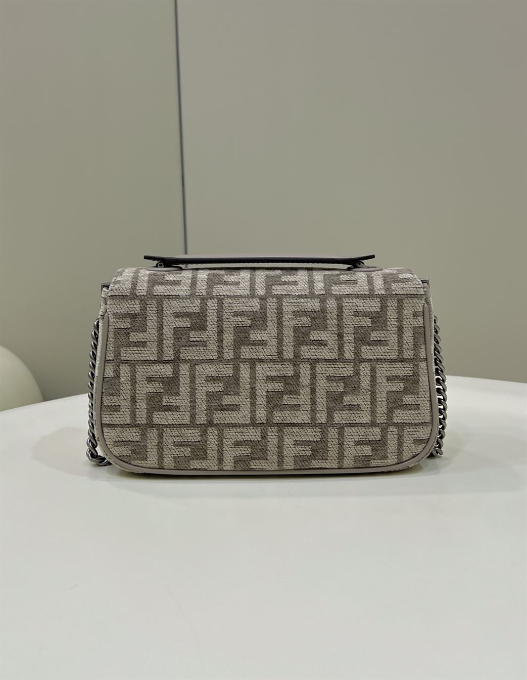 FENDI BAGUETTE CHAIN MIDI DARK GREY FF TAPESTRY FABRIC BAG – F026