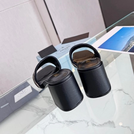 PRADA HEELED SLIDE SANDALS 65MM IN BLACK AND BEIGE FABRIC – PSD035