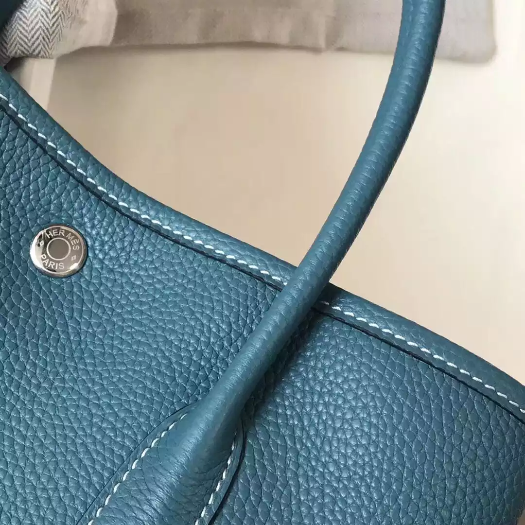 Hermes Garden Party 30 Bag In Blue Jean Taurillon Leather – HW079