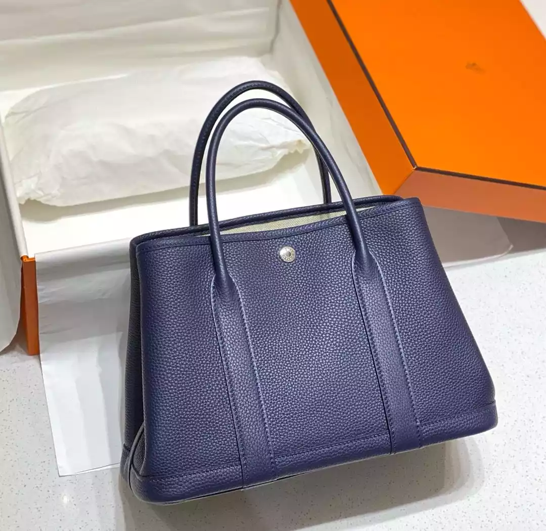 Hermes Garden Party 30 Bag In Blue Saphir Taurillon Leather – HW071