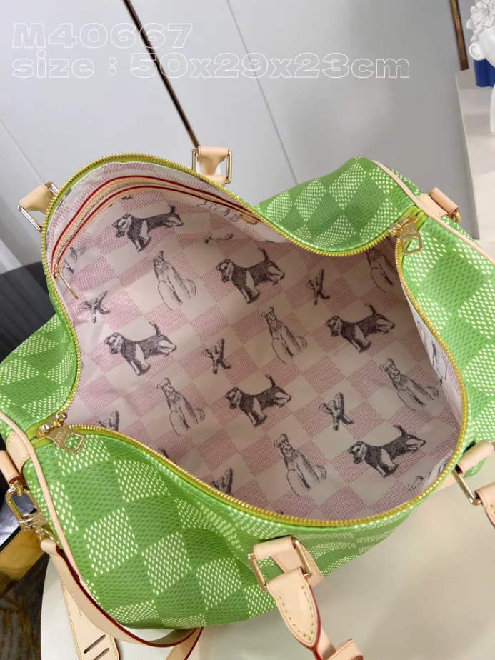 KEEPALL BANDOULIERE 50 BAG GREEN DAMIER GOLF COATED CANVAS M40667 – LW372