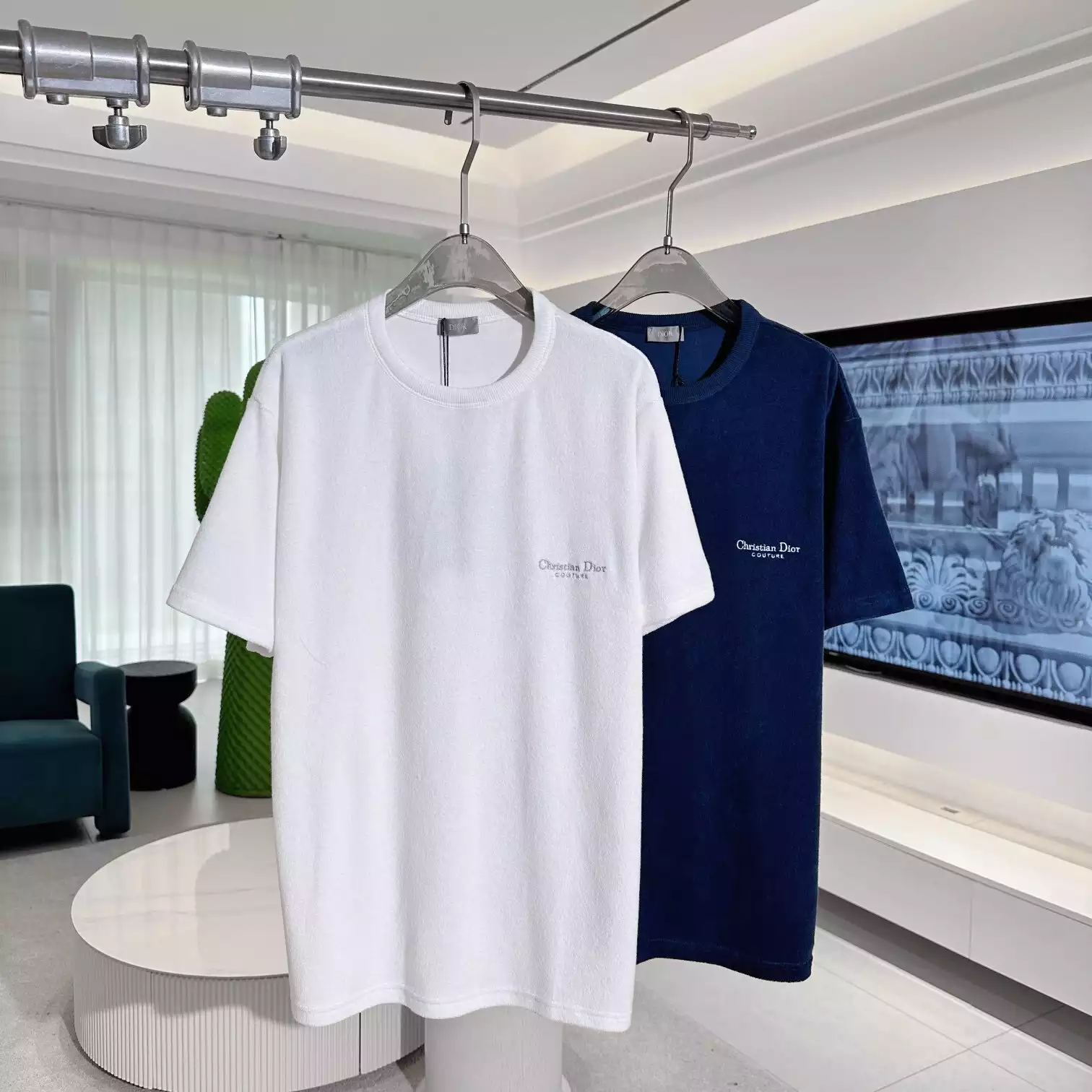 DIOR COUTURE T-SHIRT, RELAXED FIT WHITE TERRY COTTON  – DOT038