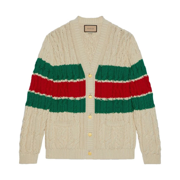 GUCCI WEB STRIPE CABLE-KNIT CARDIGAN – GCK041