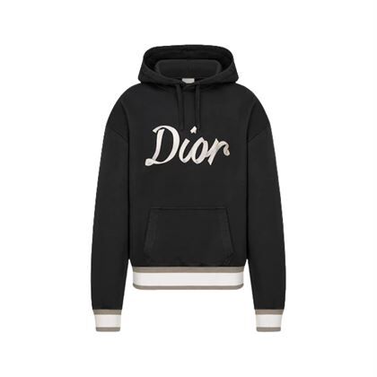 DIOR OVERSIZED HOODED SWEATSHIRT LIGHT BLACK ORGANIC COTTON FLEECE – DOS002