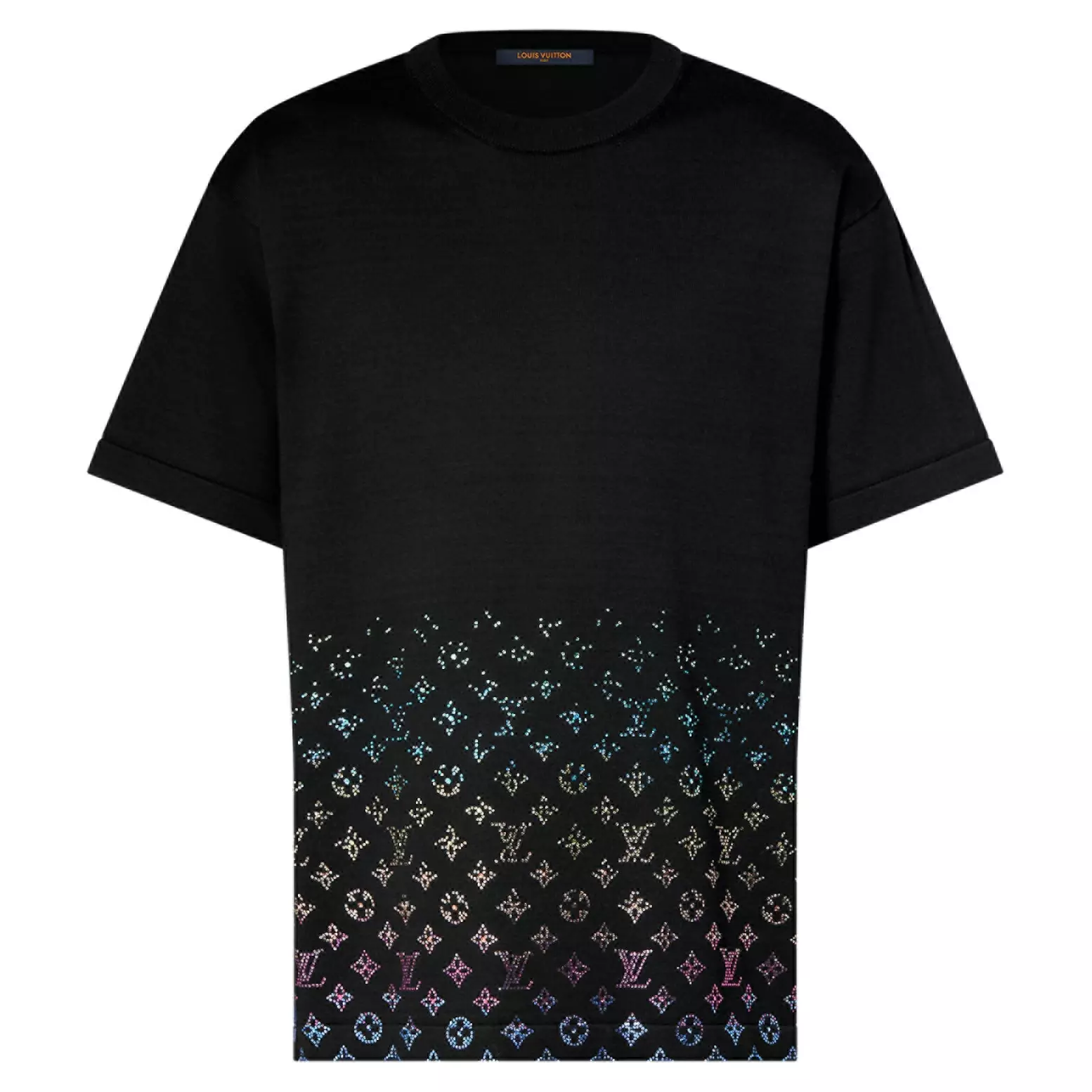 MONOGRAM GRADIENT EMBELLISHED SHORT-SLEEVED CREWNECK IN BLACK – LVTS117