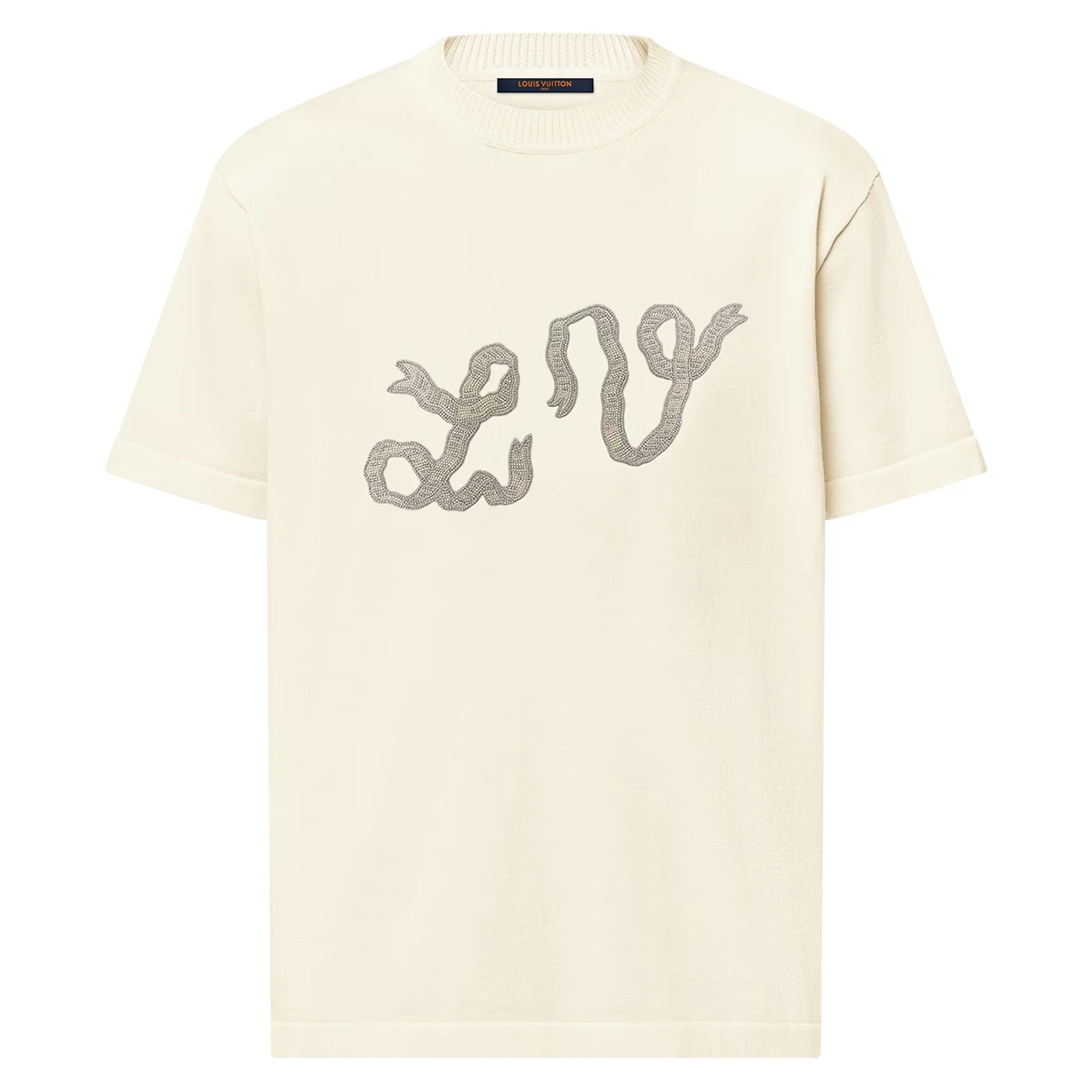 EMBELLISHED SHORT-SLEEVED COTTON CREWNECK IN WHITE – LVTS134