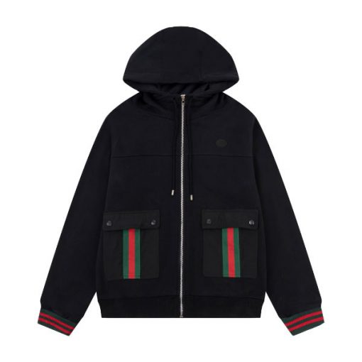 GUCCI WEB STRIPE COTTON JERSEY JACKET IN BLACK – GCJ027