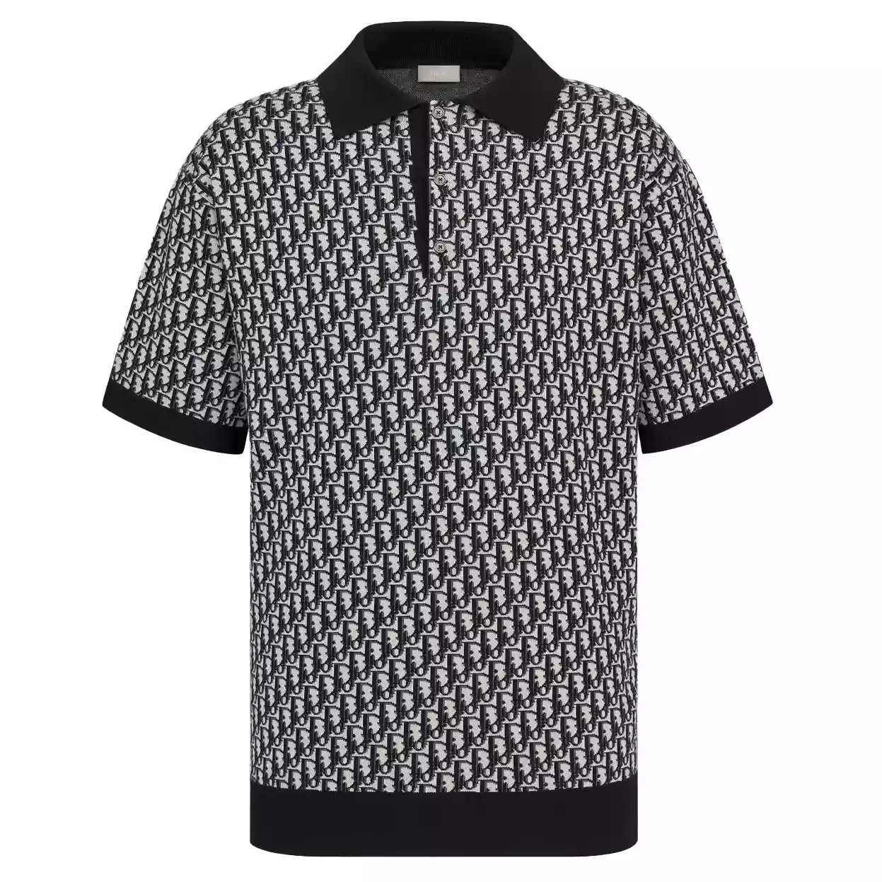 DI0R OBLIQUE POLO SHIRT BEIGE, BLUE AND BLACK COTTON JACQUARD – DOT058