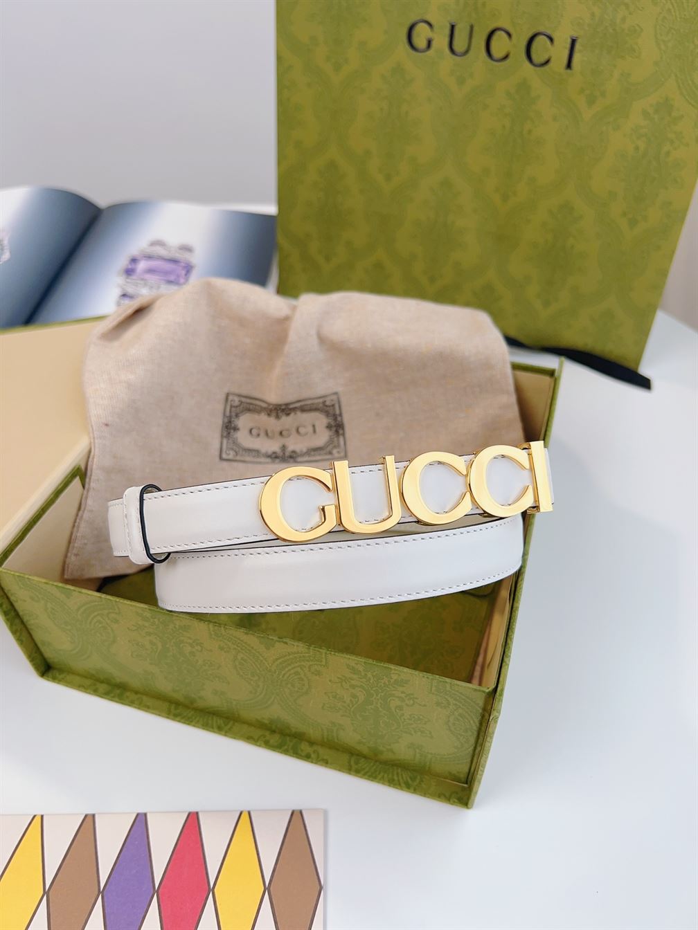 GUCCI BUCKLE THIN BELT WHITE LEATHER – GB023