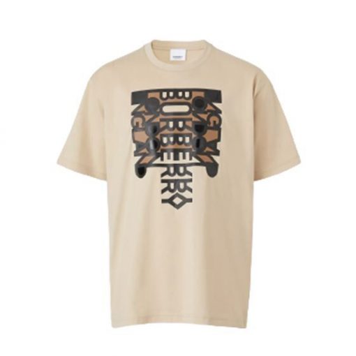 BURBERRY LOGO PRINT COTTON OVERSIZE T-SHIRT – IN SOFT FAWN – BRS006