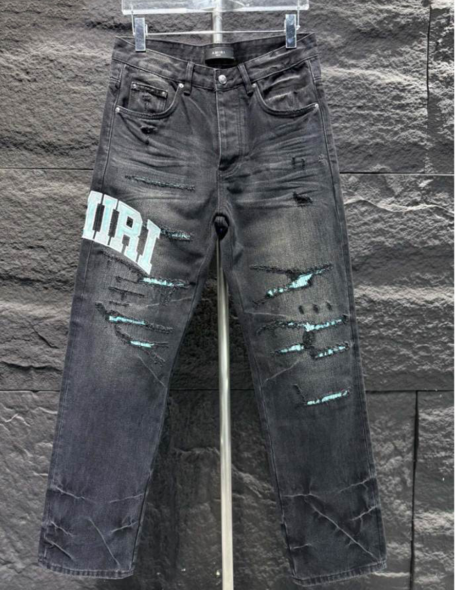 Amiri Men Ripp Blue Patch-Detail Jeans – AMIJ020