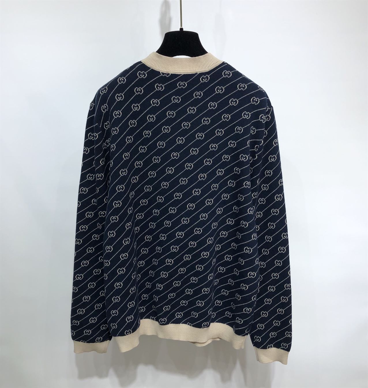 GUCCI NAVY & OFF-WHITE GG JACQUARD CARDIGAN – GCJ003