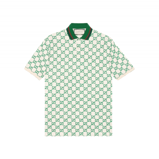 GUCCI GG STRETCH COTTON POLO IN OFF-WHITE AND GREEN – GGS007