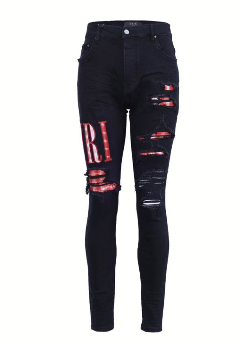Amiri Logo-Embroidered Skinny Red Ripp Jeans – AMIJ050
