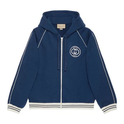 GUCCI BLUE COTTON JERSEY LOGO ZIPPED HOODIE – GCJ036