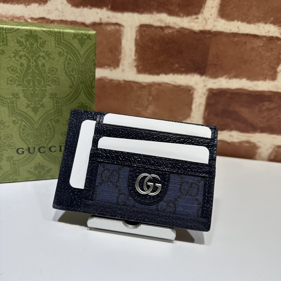 NEW GUCCI OPHIDIA BLUE & DARK BLUE GG SUPREME CANVAS LEATHER CARD CASE WALLET- WLG031