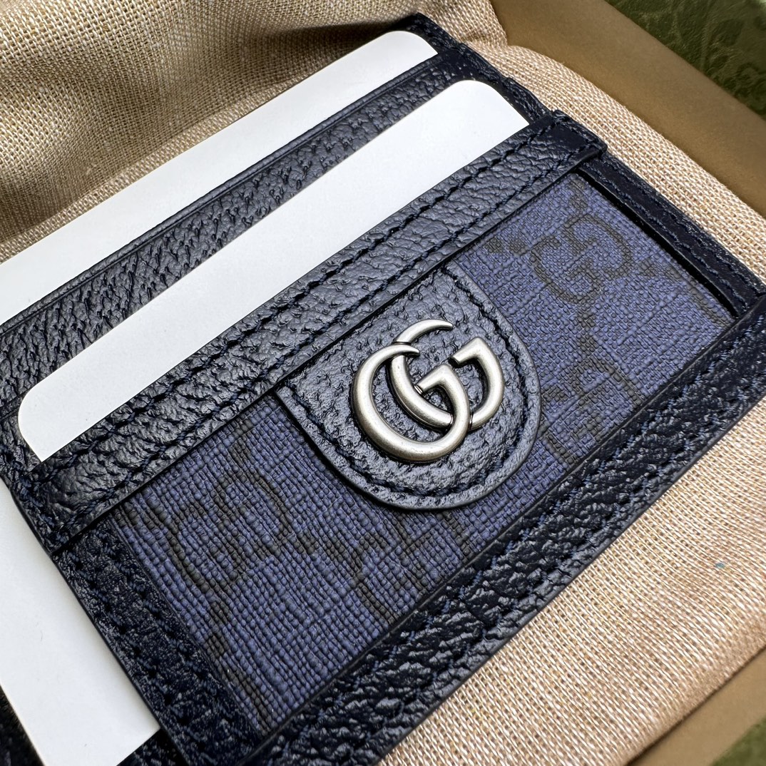 NEW GUCCI OPHIDIA BLUE & DARK BLUE GG SUPREME CANVAS LEATHER CARD CASE WALLET- WLG031