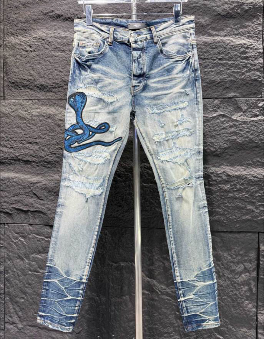 Amiri Men Blue Patch-Detail Jeans – AMIJ018