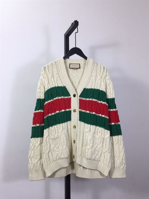 GUCCI WEB STRIPE CABLE-KNIT CARDIGAN – GCK041